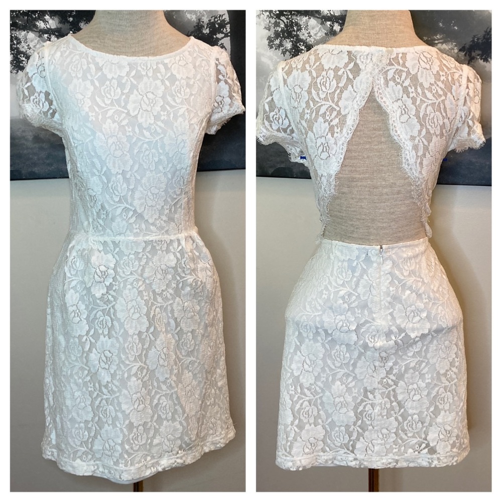 Forever 21 Ivory Lace Open Back Dress